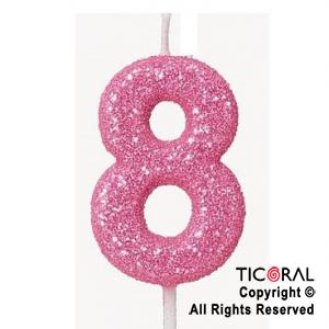 VELA NUMERAL CHICO 5.5 CM CON GIBRE ROSA NUMERO 8 x 1